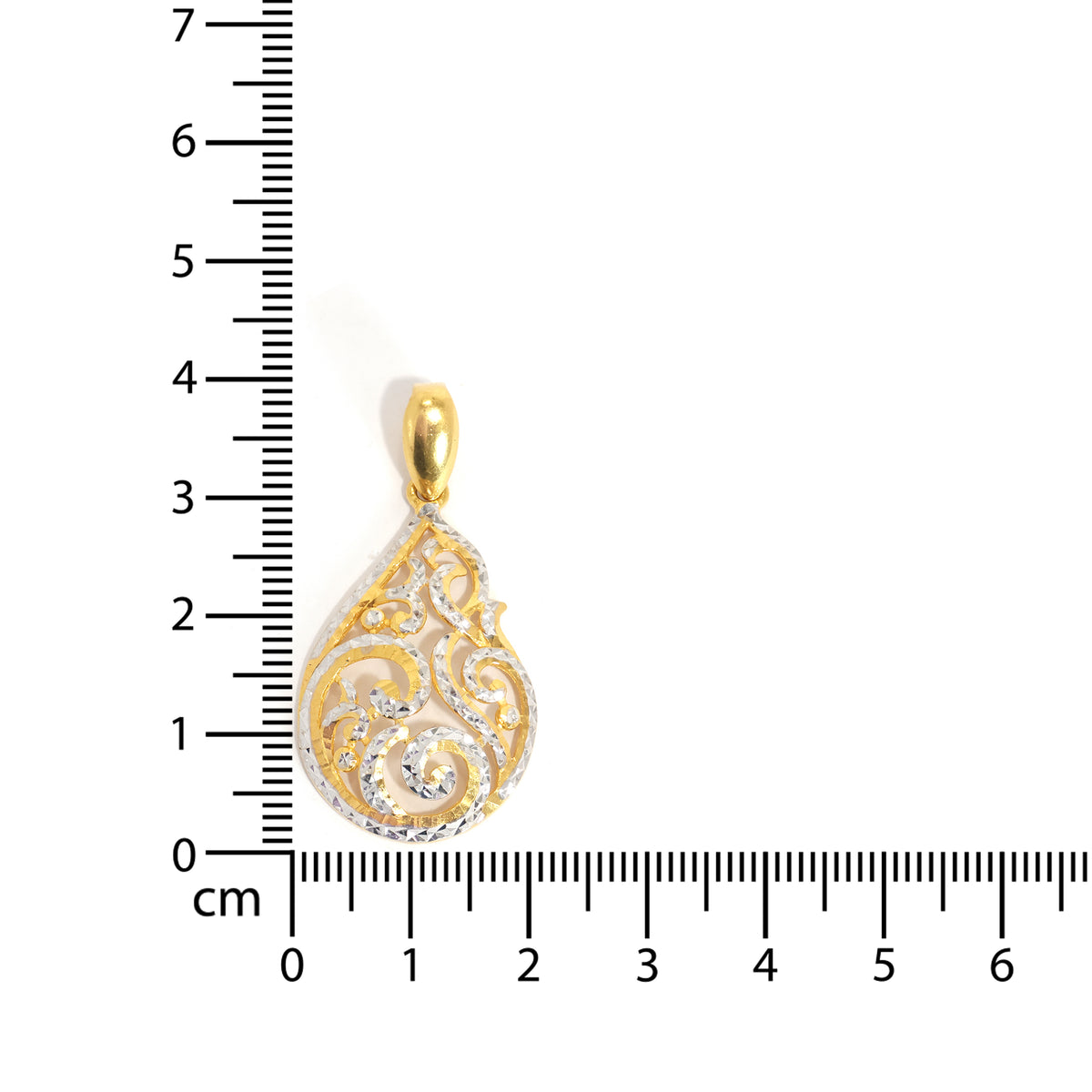 22K Filigree Gold Pendant - Two Tone Design - Zero Making Charge - Size Reference