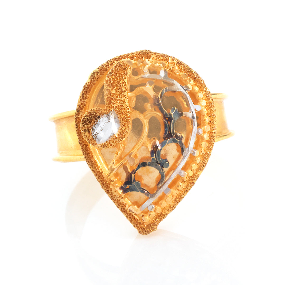 21K Gold Teardrop Filigree Polki Ring