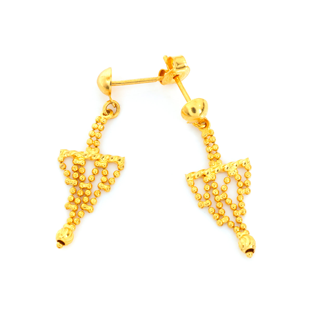 Gold arrow-shaped earrings on a white background