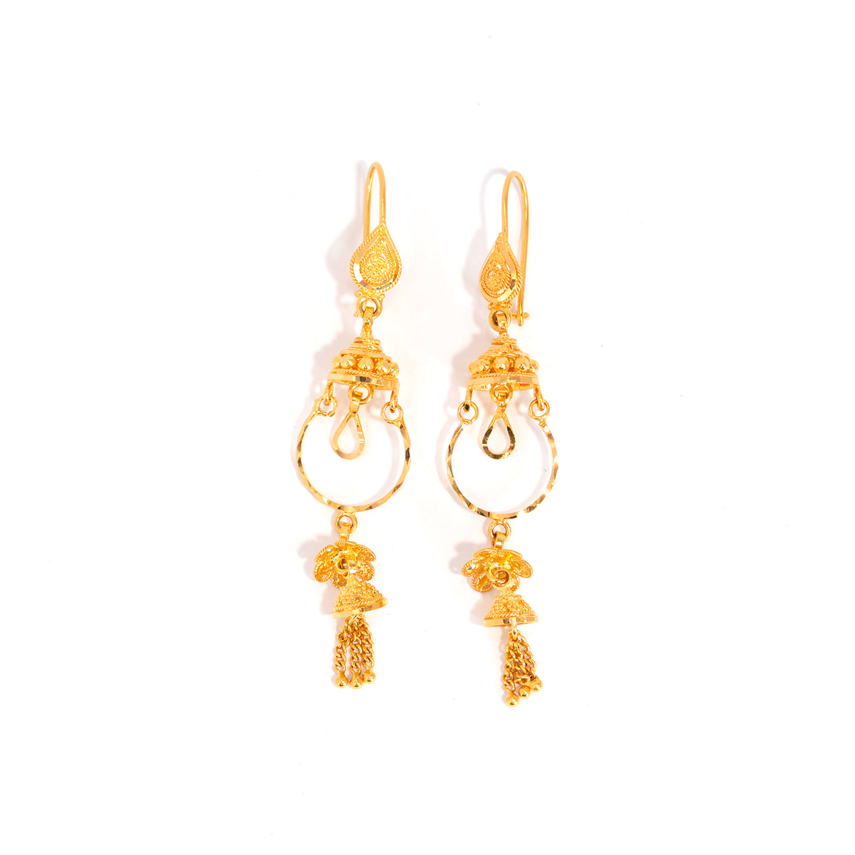 22K Gold Hook Earrings – Refined Minimal Detail – Yellow - Main View
