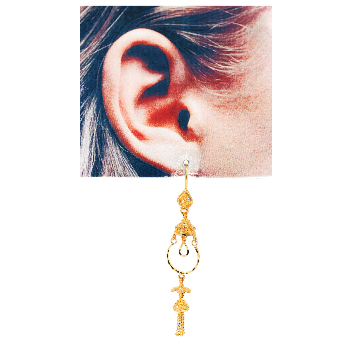 22K Gold Hook Earrings – Refined Minimal Detail – Yellow - Size Reference