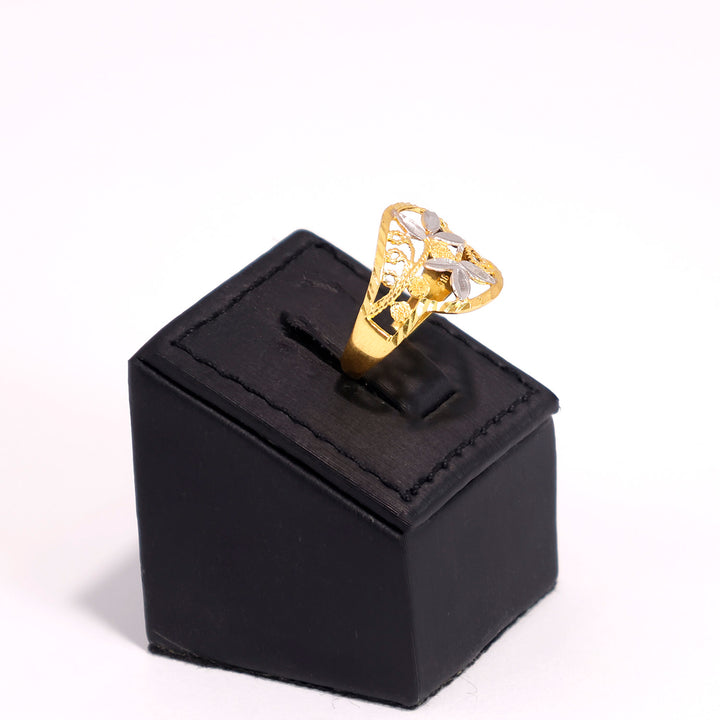 22K Gold Openwork Ring - Floral Cutout Design - Side Angle