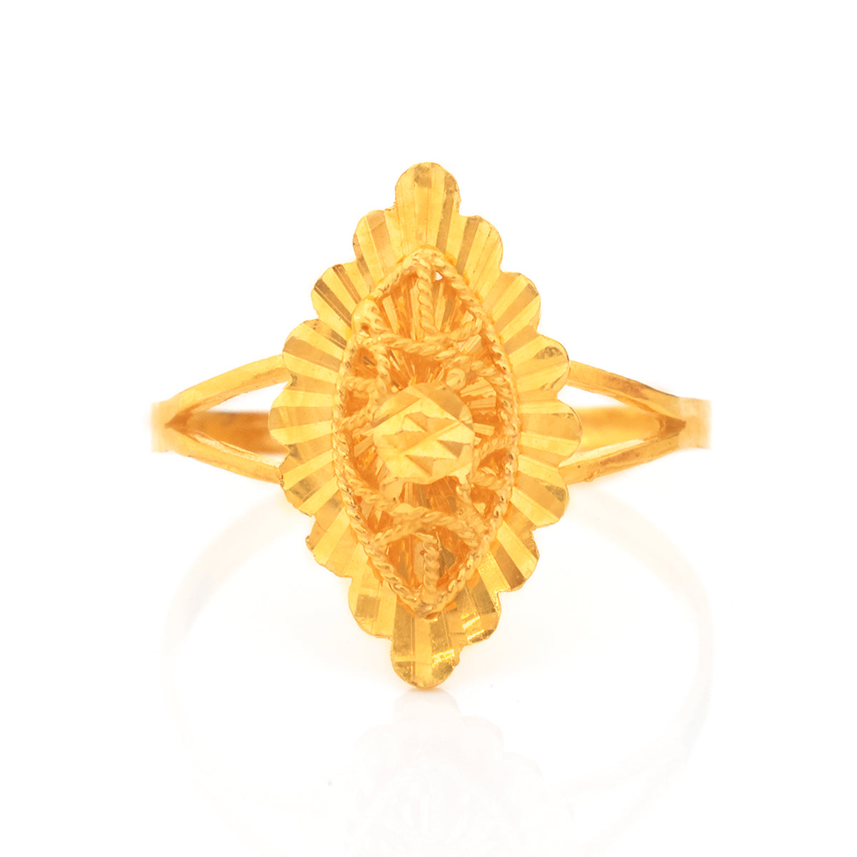 22K Gold Marquise Sunray Filigree Ring