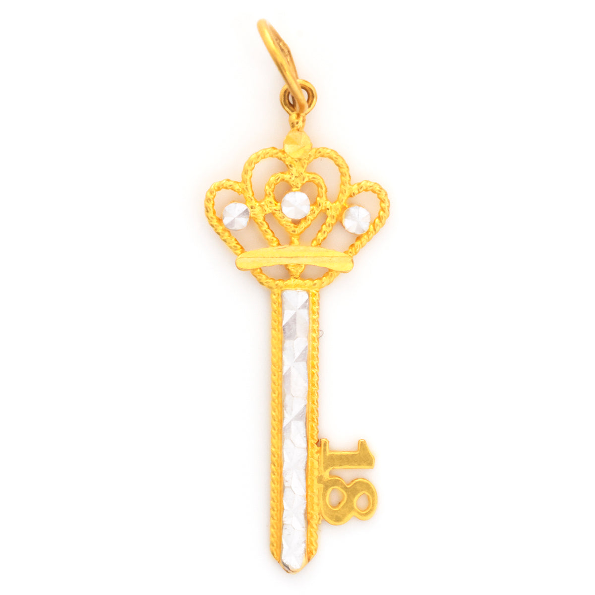 22K Gold Two-Tone 18th Birthday Key Pendant - Zero making charge