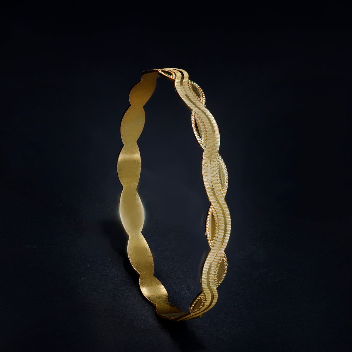 21K Gold Bangle - Textured Wave Pattern - Zero Making Charge - Al Fanan