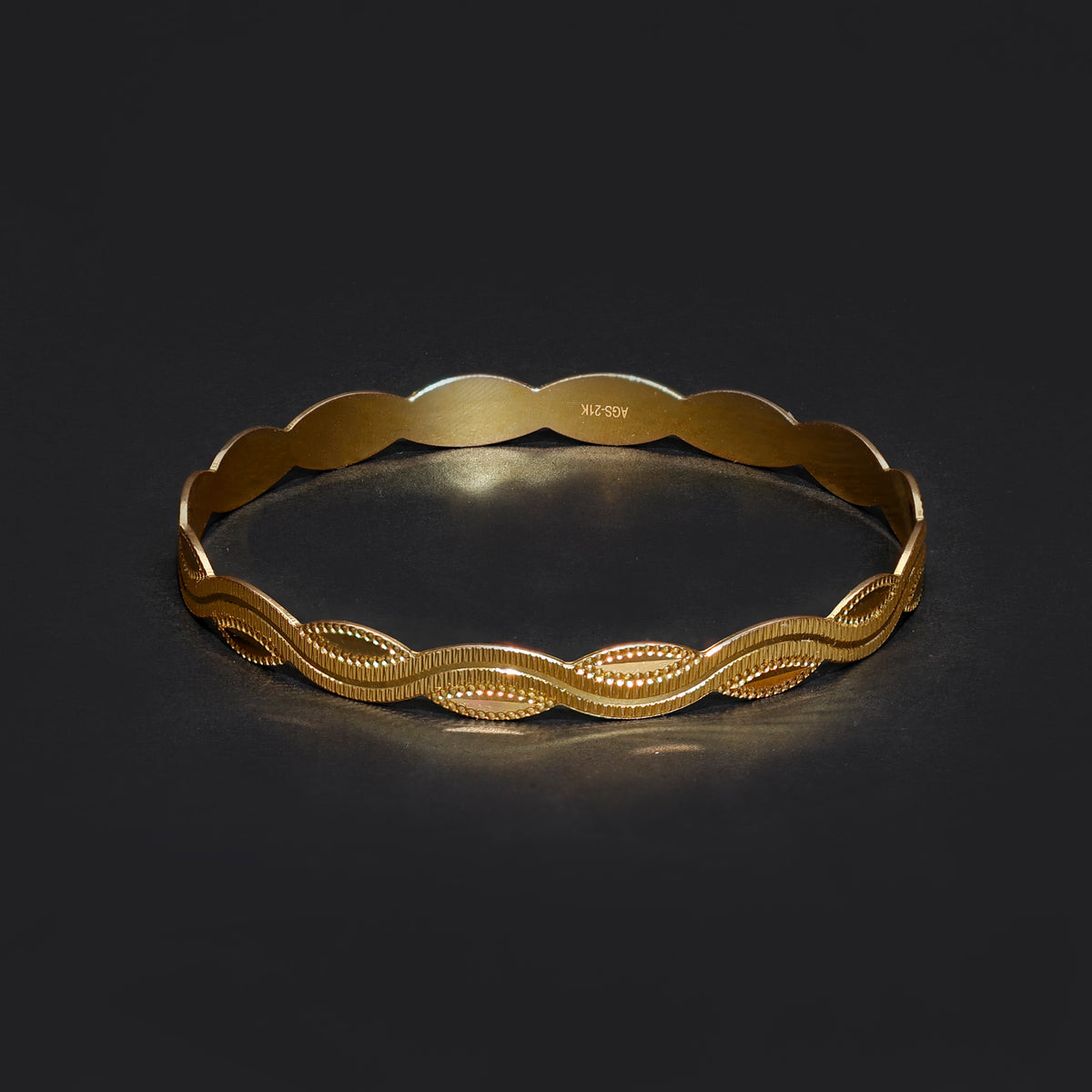 21K Gold Bangle - Textured Wave Pattern - Zero Making Charge - Al Fanan