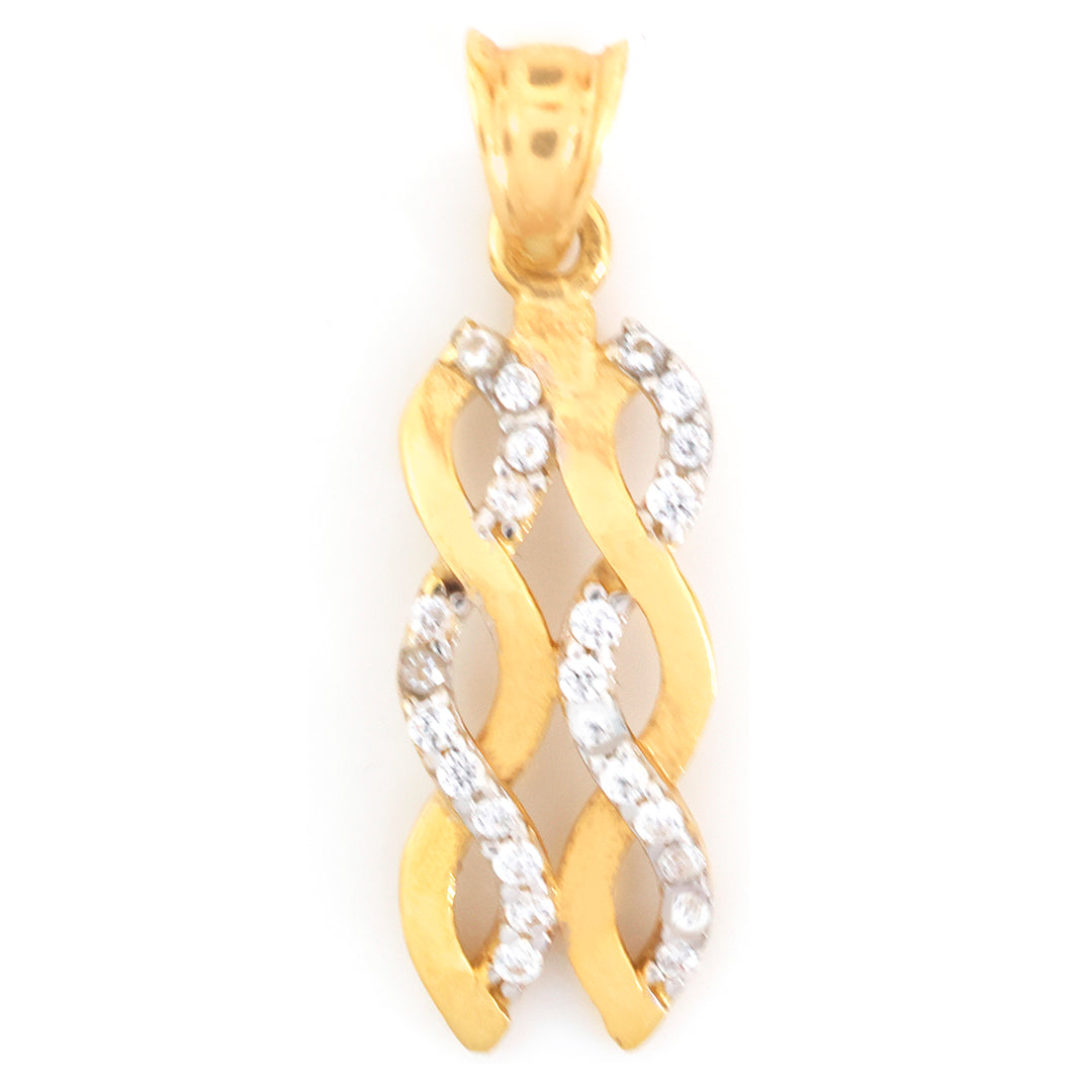 18K Gold Pendant – Interwoven Two-Tone Stone Ribbons