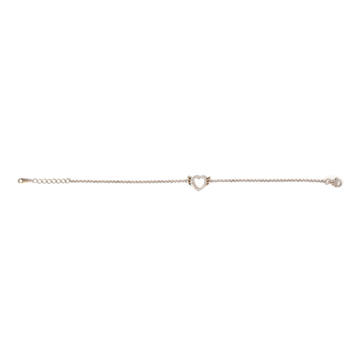 Silver bracelet with a heart-shaped clasp on a white background