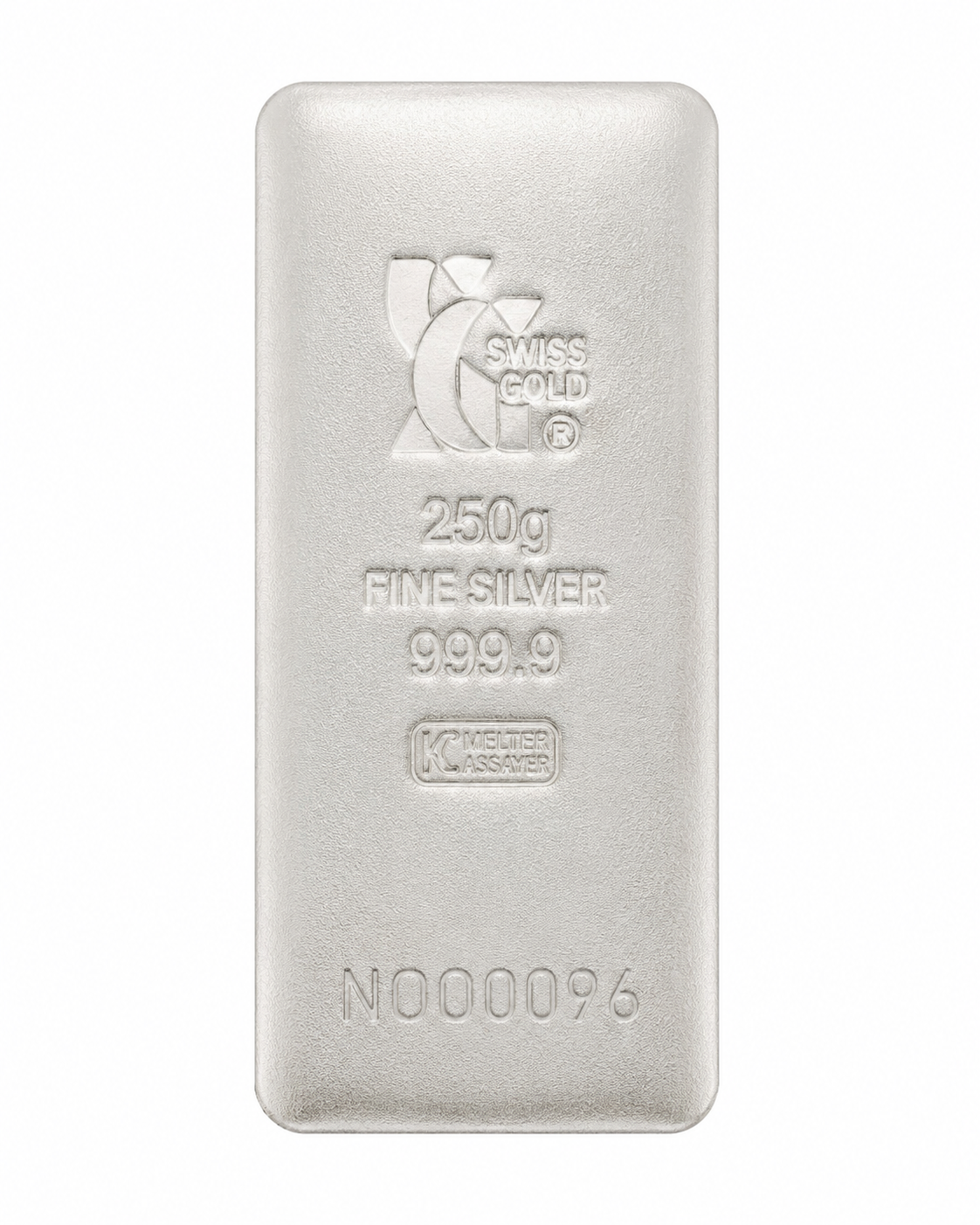 Silver bar with Swiss Gold logo on a white background