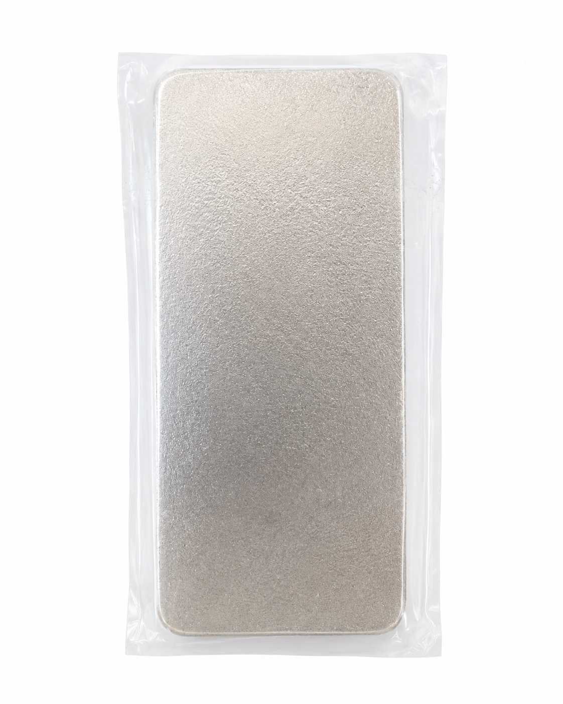 Rectangular white pad in a clear plastic package on a white background