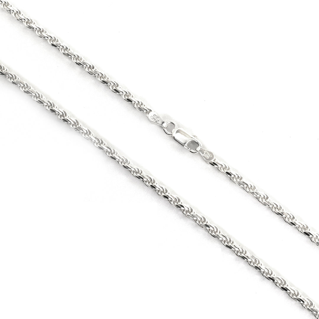 Silver chain necklace on a white background