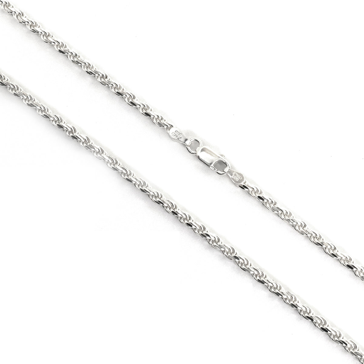 Silver chain necklace on a white background