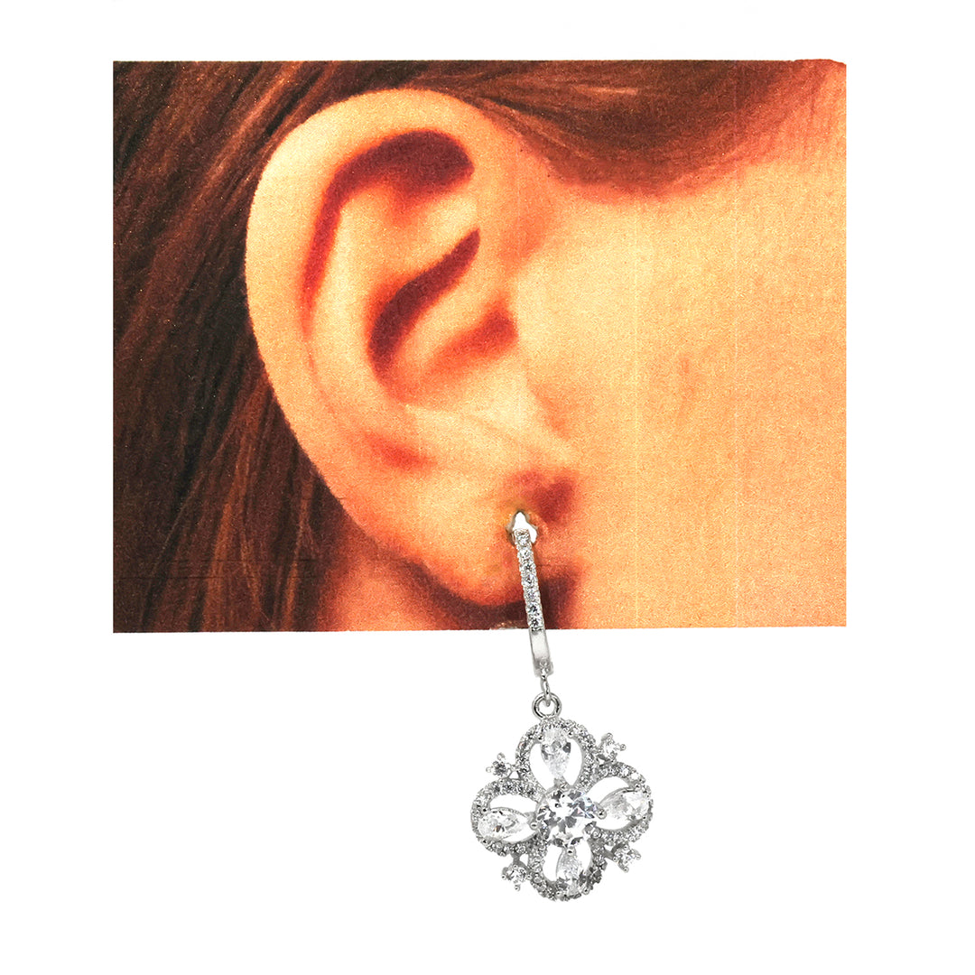 Silver Earrings – Floral Drop Sparkle