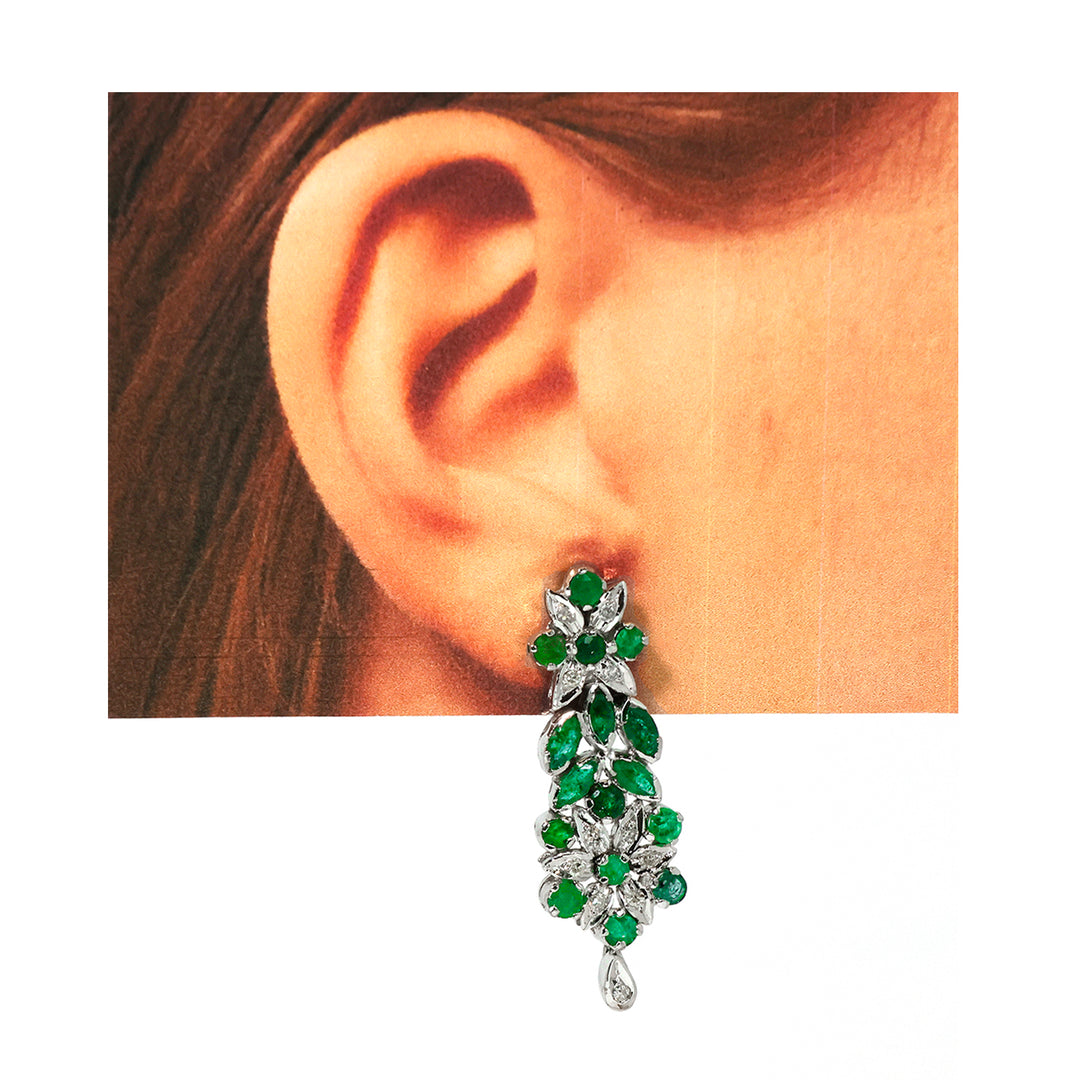 Silver Earrings – Green cluster statement