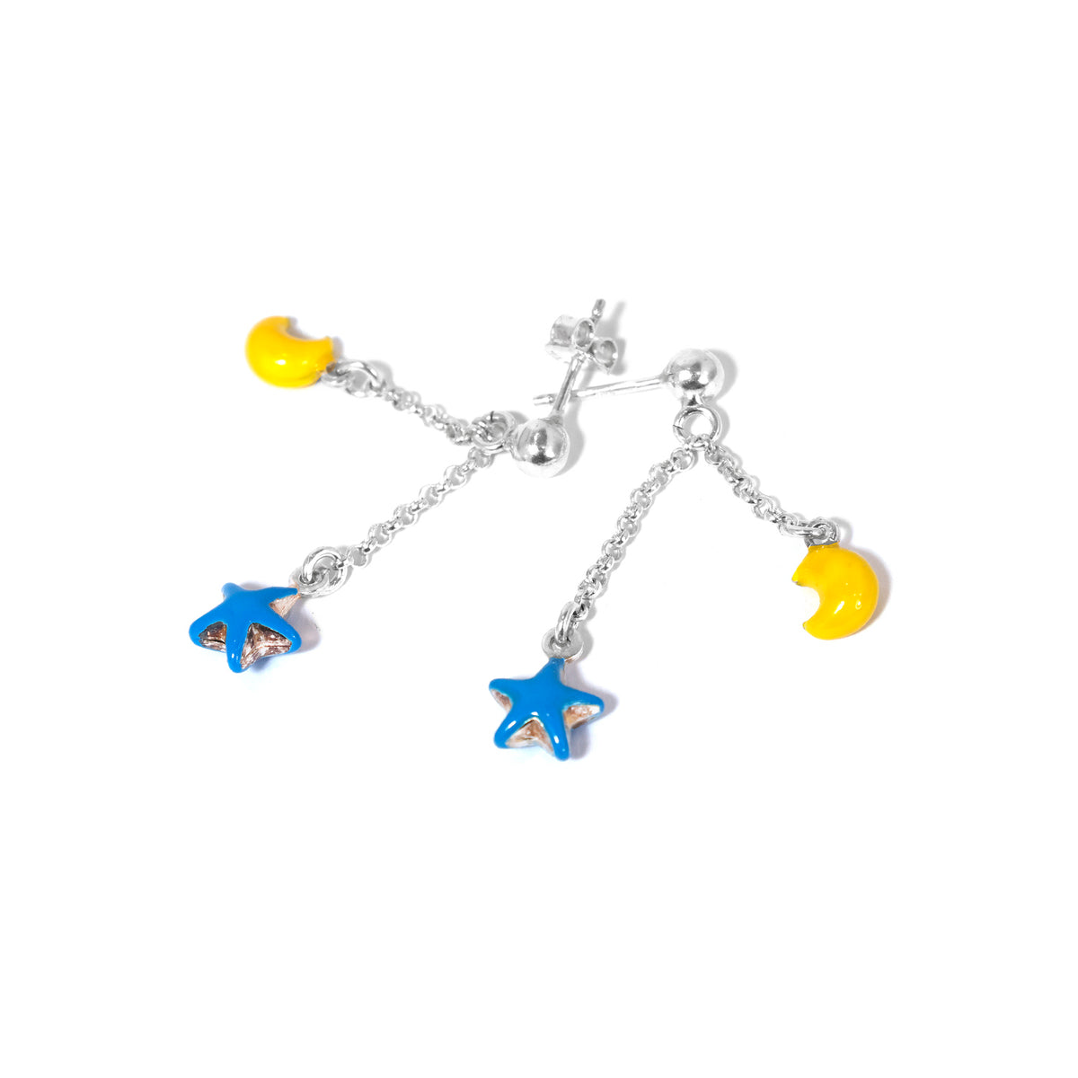 Silver bracelet with colorful charms on a white background
