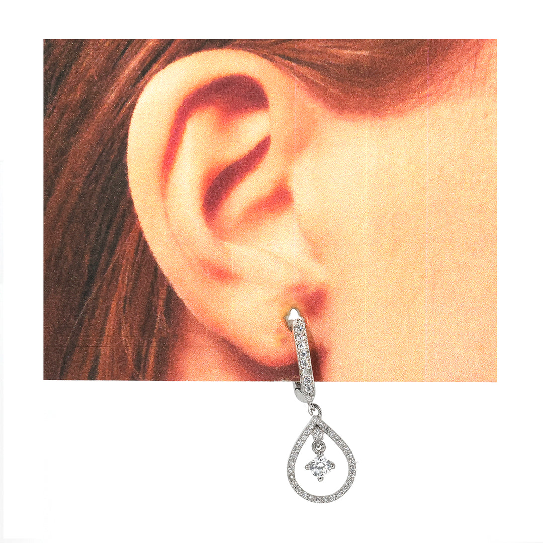Silver Teardrop Halo Drop Earrings