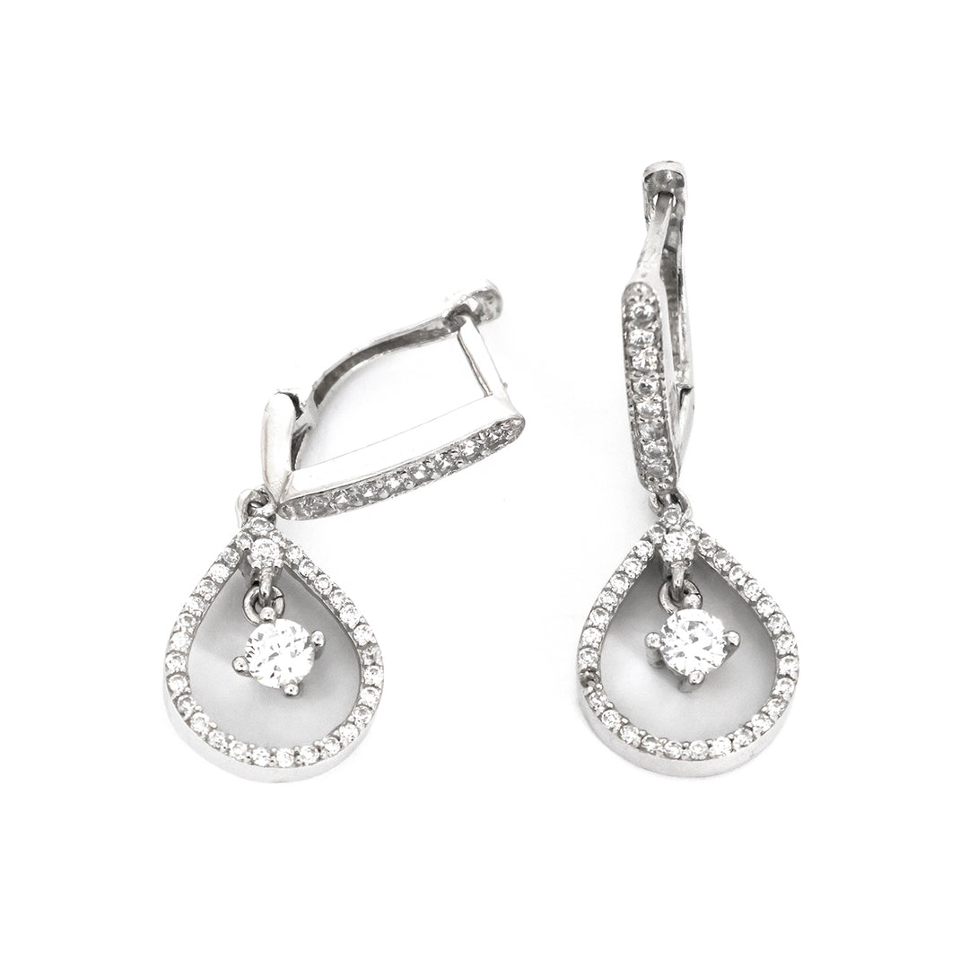 Silver Teardrop Halo Drop Earrings
