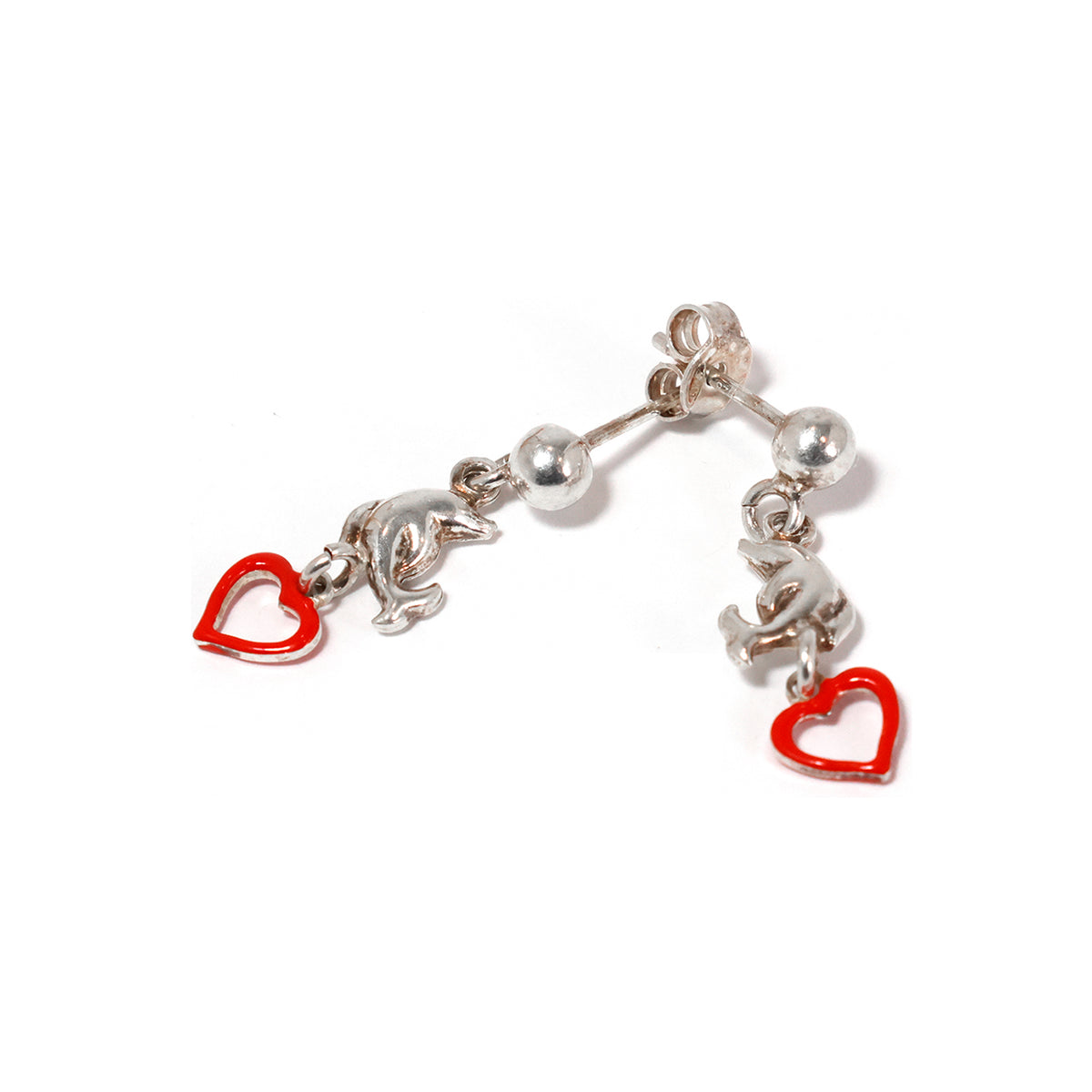 Silver bracelet with heart-shaped charms on a white background