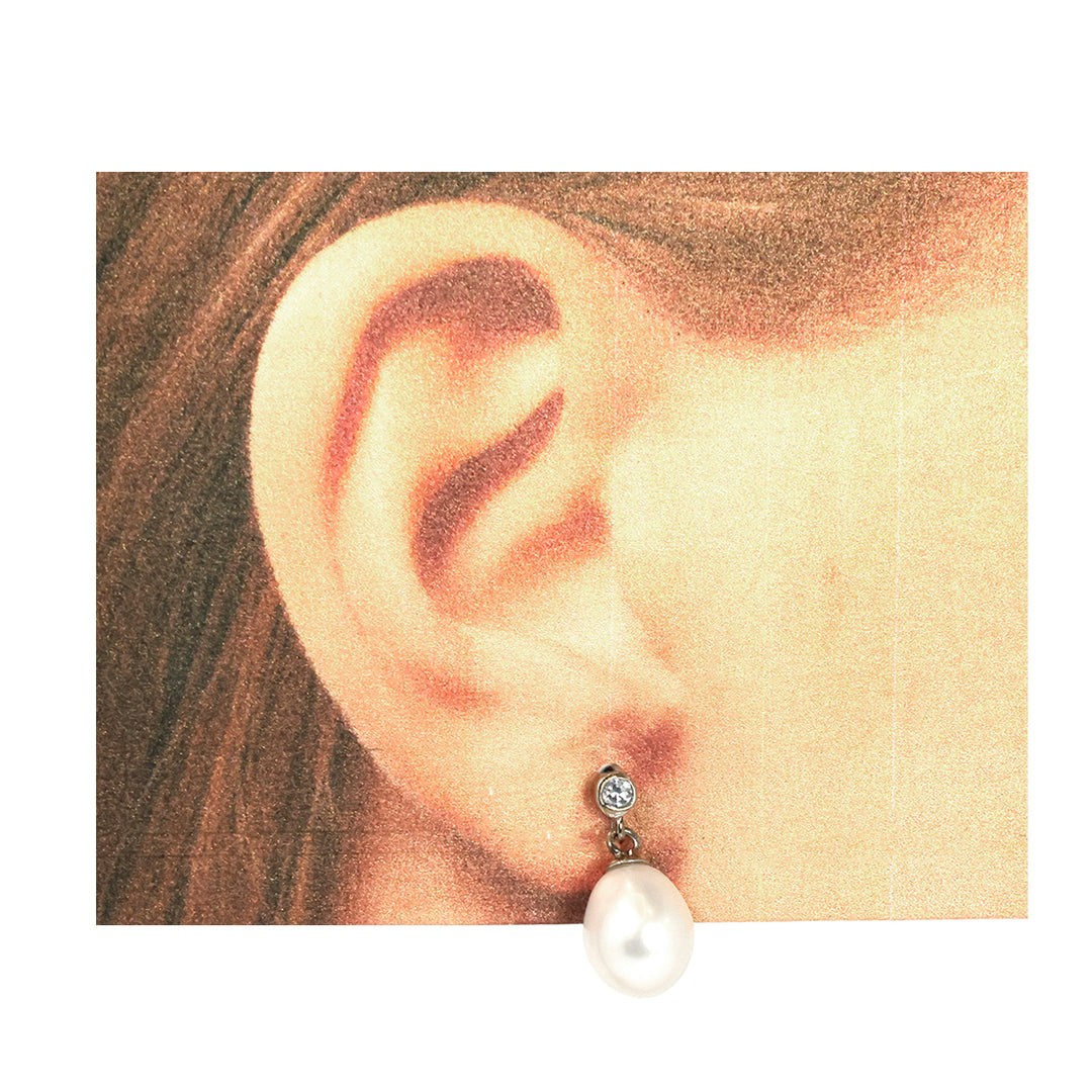 Silver Earrings – White Double Pearl Crystal Design