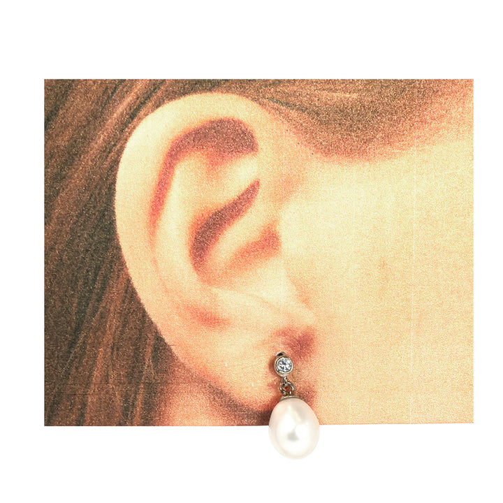 Silver Earrings – White Double Pearl Crystal Design