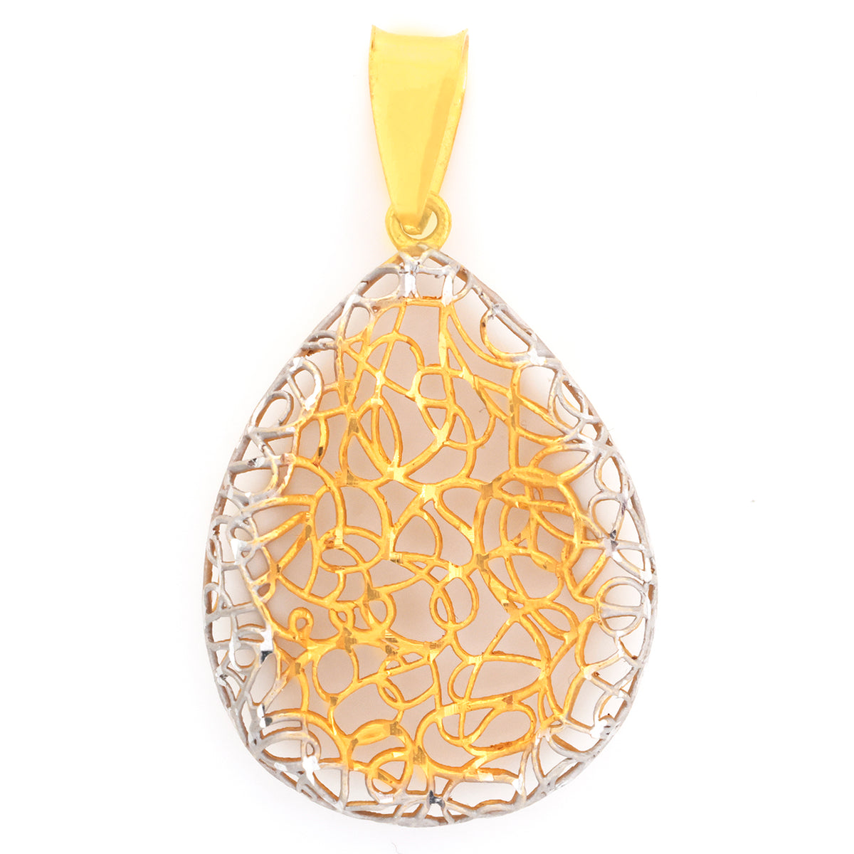 22K Gold Two-Tone Scribble Lattice Teardrop Pendant - Zero making charge