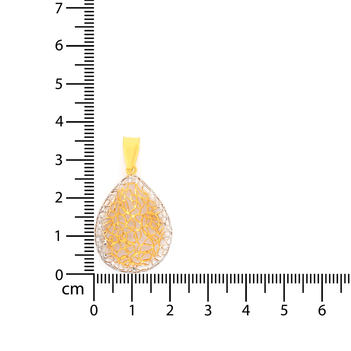22K Gold Two-Tone Scribble Lattice Teardrop Pendant - Zero making charge
