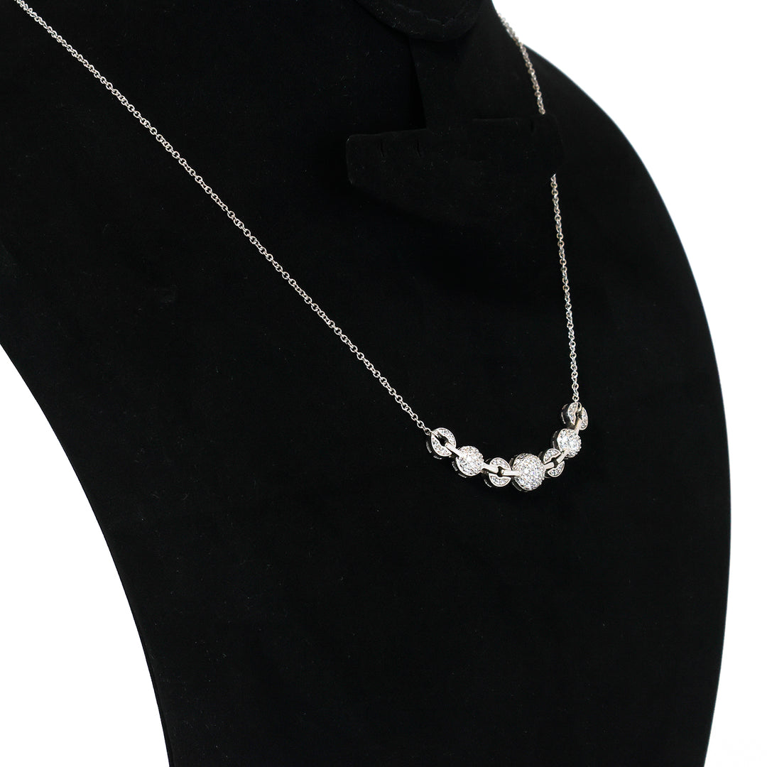 Silver Necklace – White Beaded Curve Necklace Design
