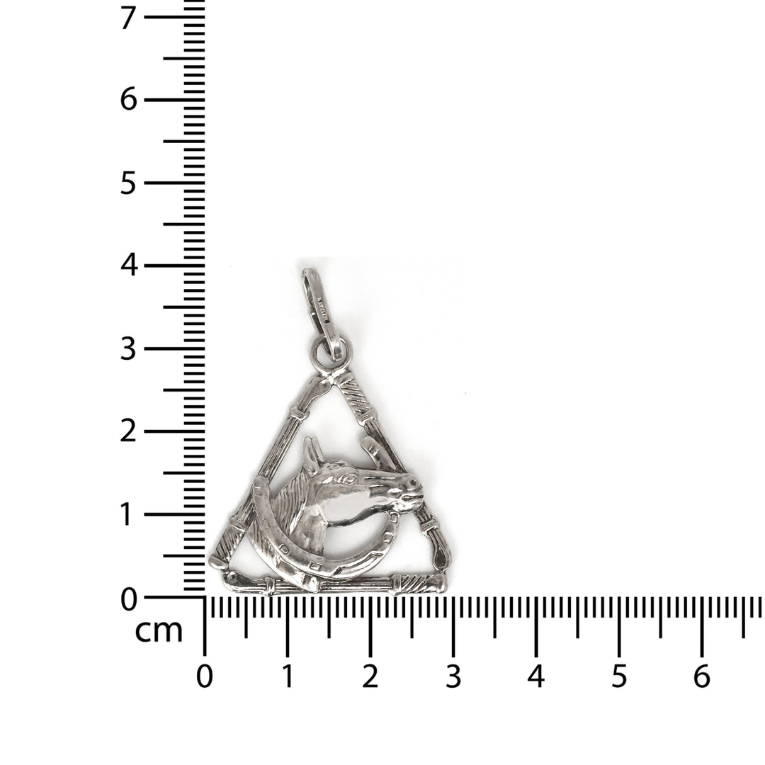 Silver Pendant – Horse &amp; Horseshoe Triangle Charm