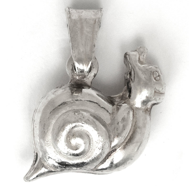 Silver snail pendant on a white background