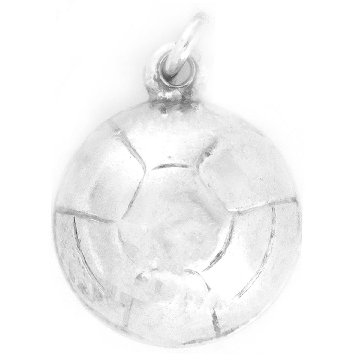 Silver soccer ball pendant on a white background