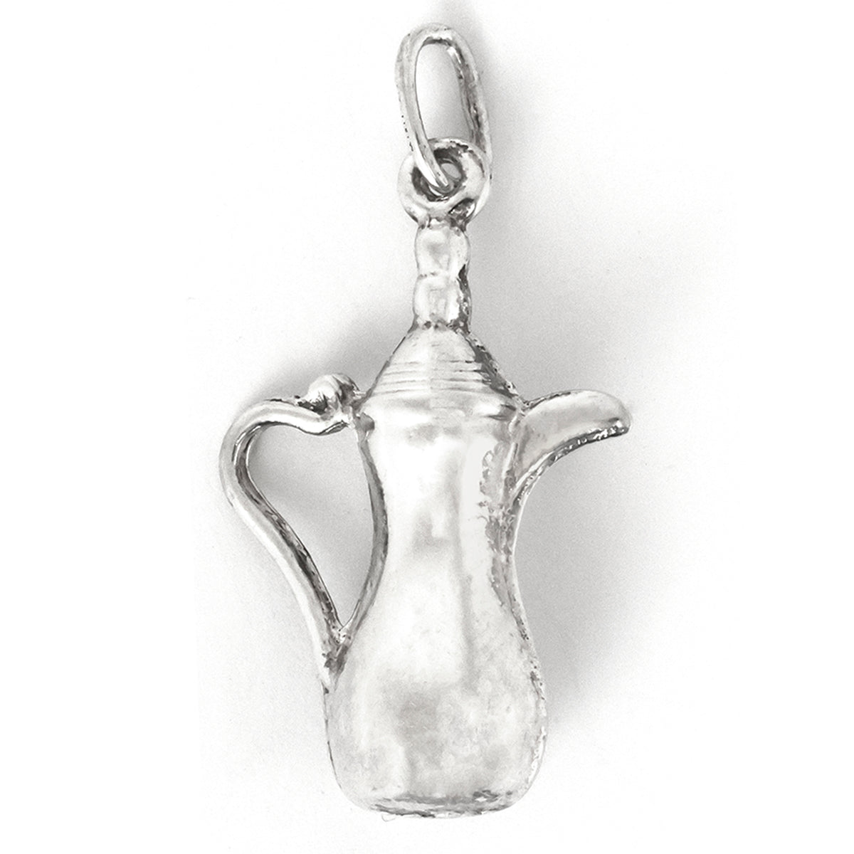 Silver teapot pendant on a white background