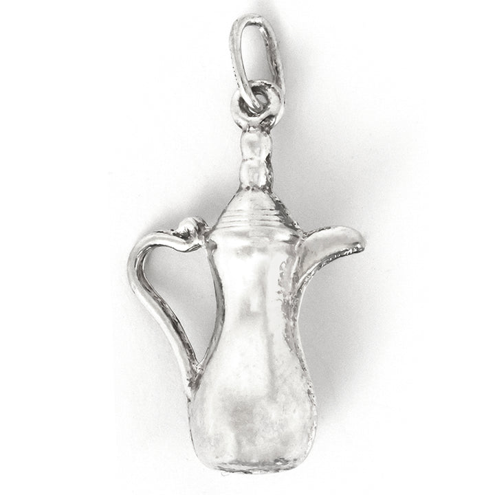 Silver teapot pendant on a white background