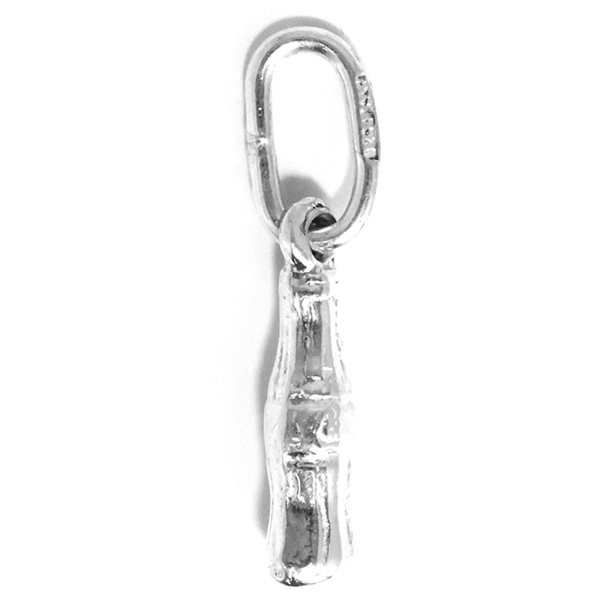 Silver pendant shaped like a bamboo stick on a white background