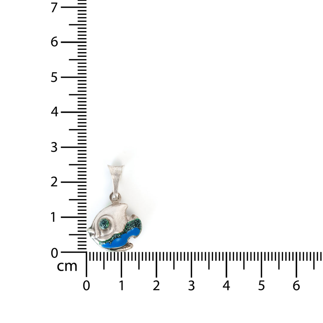 Silver Pendant – Blue Fish Enamel
