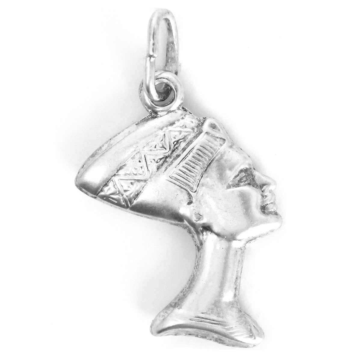 Silver pendant with a detailed design on a white background