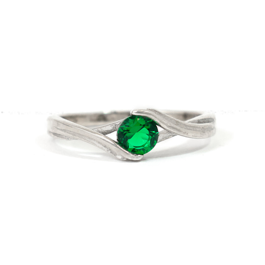 Al Fanan Silver Ring with Emerald-Tone Solitaire