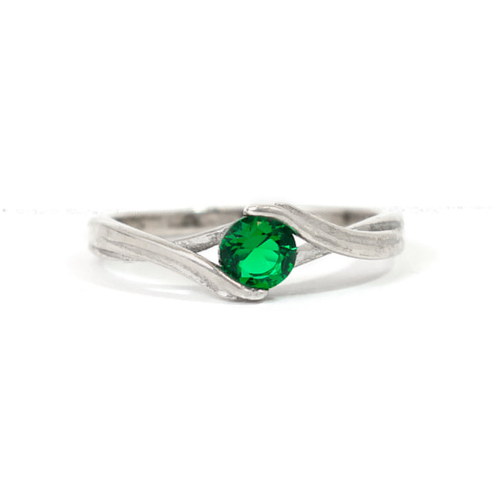 Al Fanan Silver Ring with Emerald-Tone Solitaire