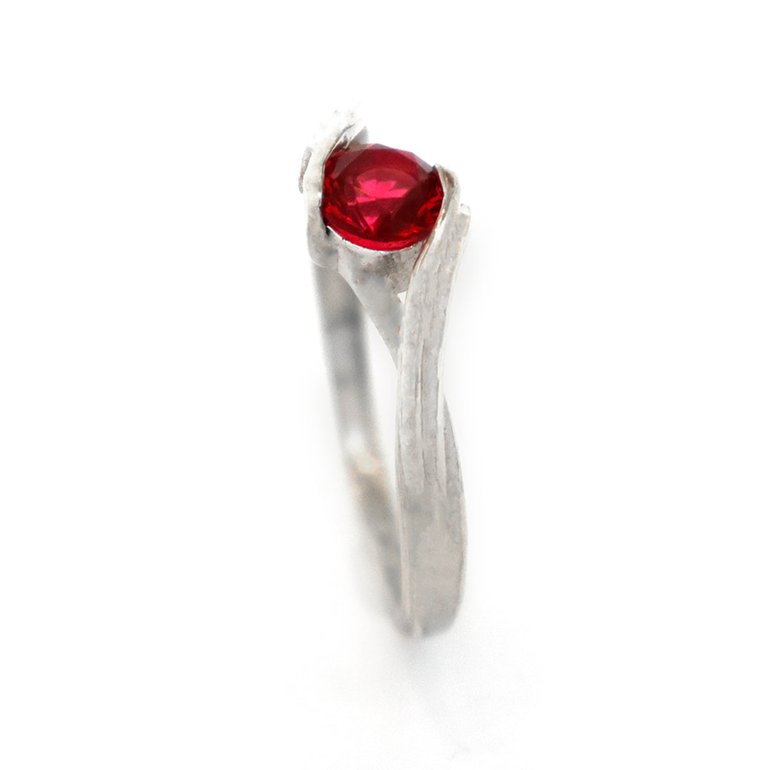 Silver Ring – Slim Red Stone Solitaire