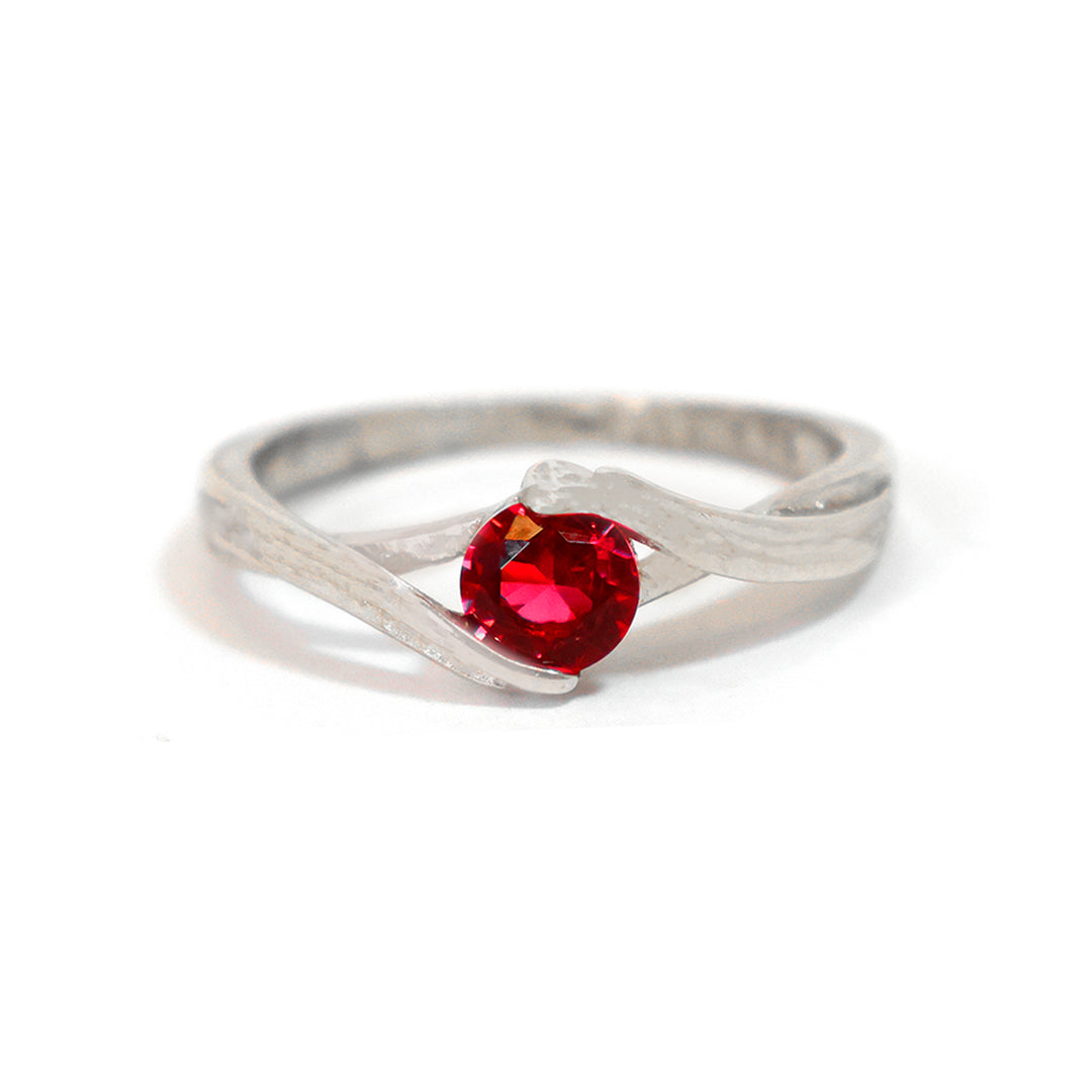 Silver Ring – Slim Red Stone Solitaire