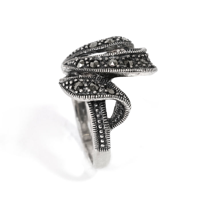 Silver Ring – Textured Crossover Wrap Design