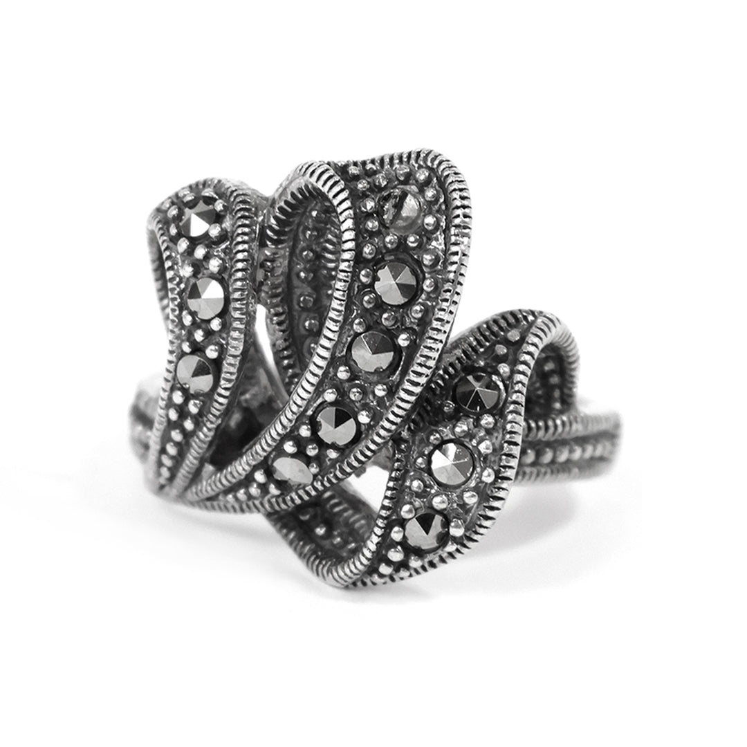Silver Ring – Textured Crossover Wrap Design