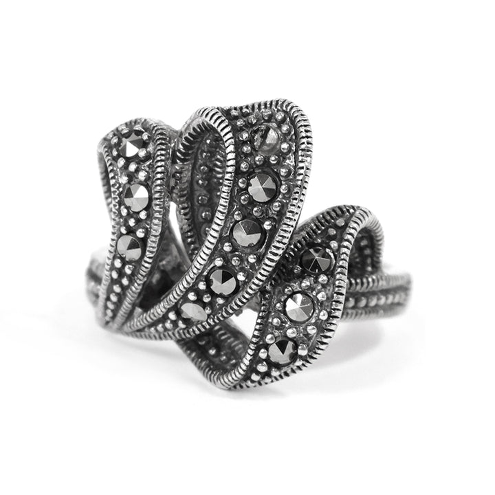 Silver Ring – Textured Crossover Wrap Design