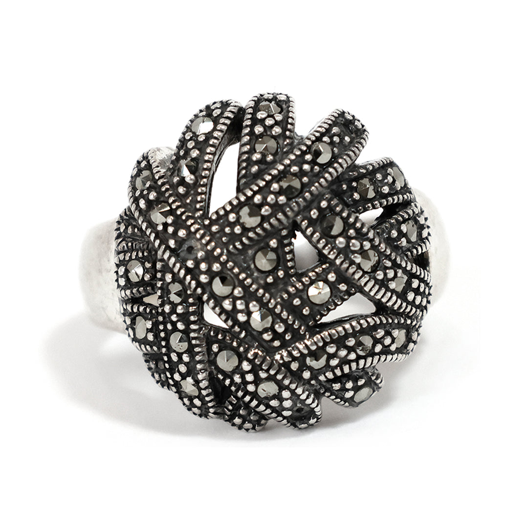 Silver Ring – Layered Fan Motif Design
