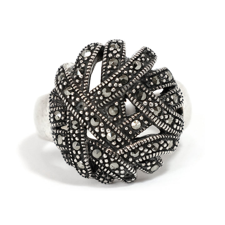 Silver Ring – Layered Fan Motif Design