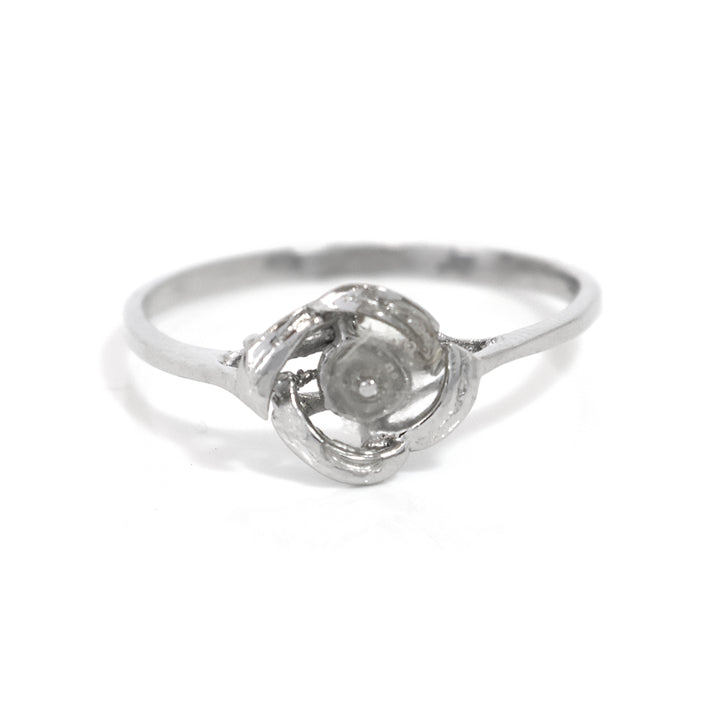 Silver ring with a diamond on a white background