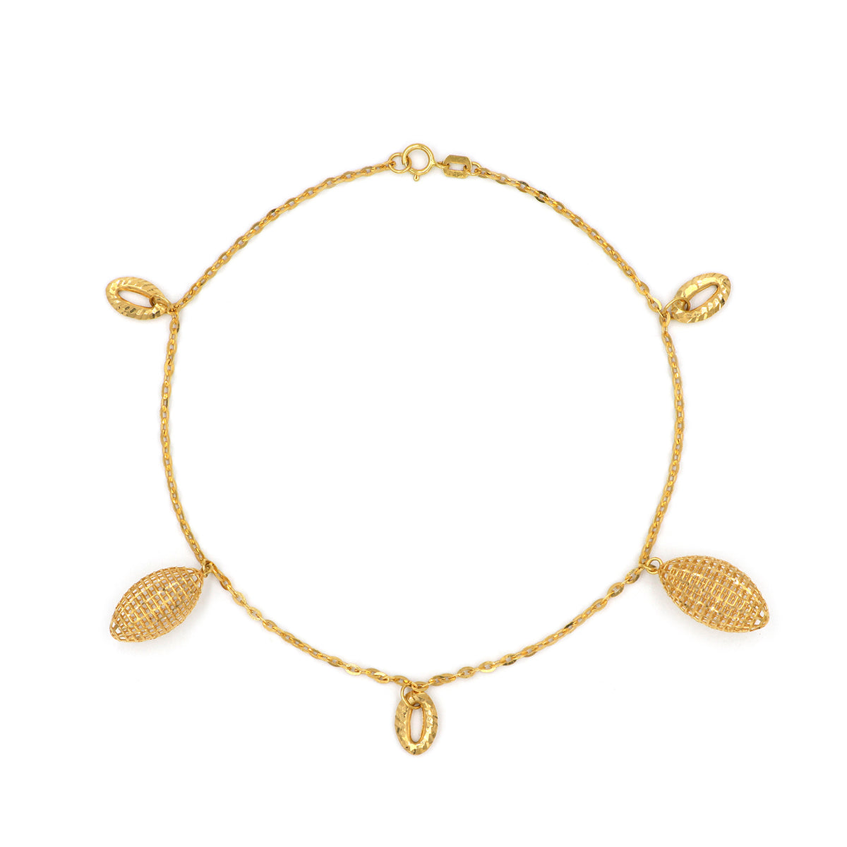 21K Gold Anklet with Hanging Oval Charms – Elegant Chain Design - mAIN vIEW