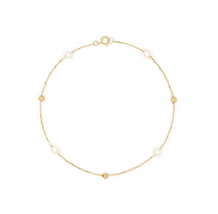 18K Bracelet Alternating Pearls & Gold Beads