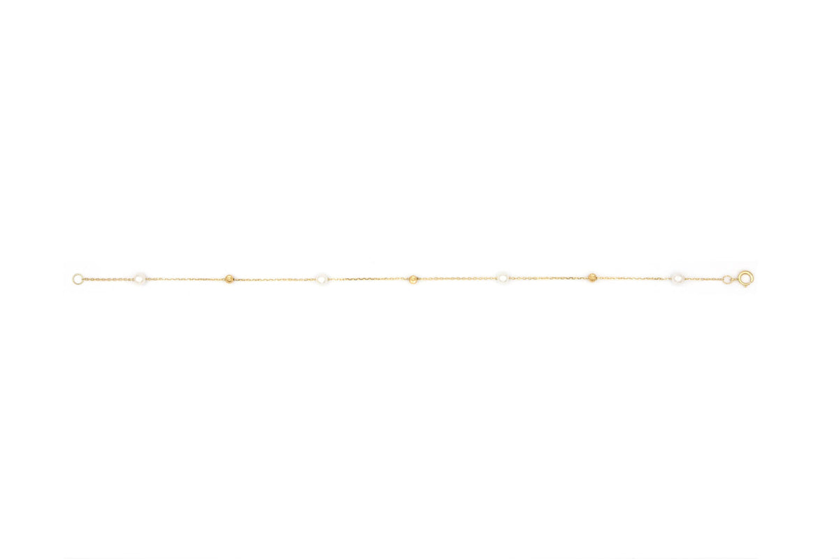 18K Bracelet Alternating Pearls & Gold Beads