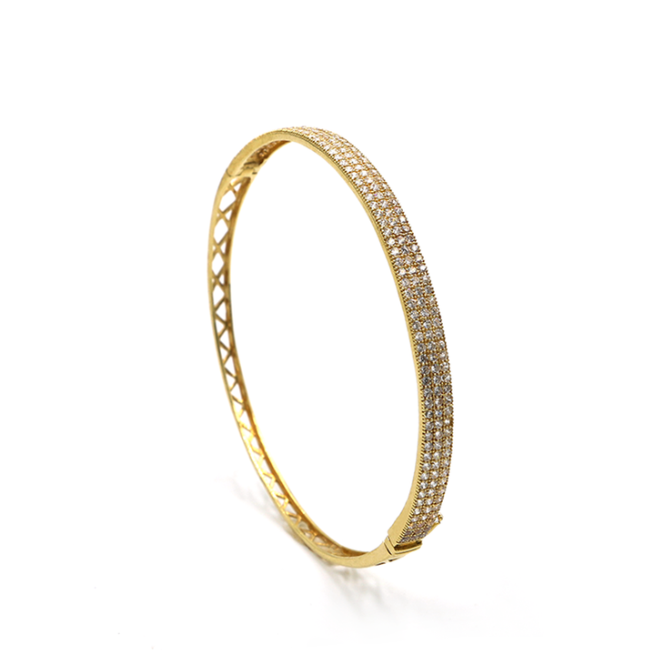 18K Gold Bangles with Triple Diamond Rows