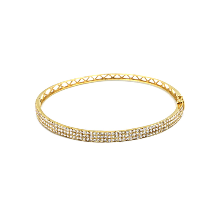 18K Gold Bangles with Triple Diamond Rows